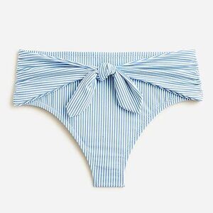 2X J Crew Tie high-rise bikini bottom in seersucker